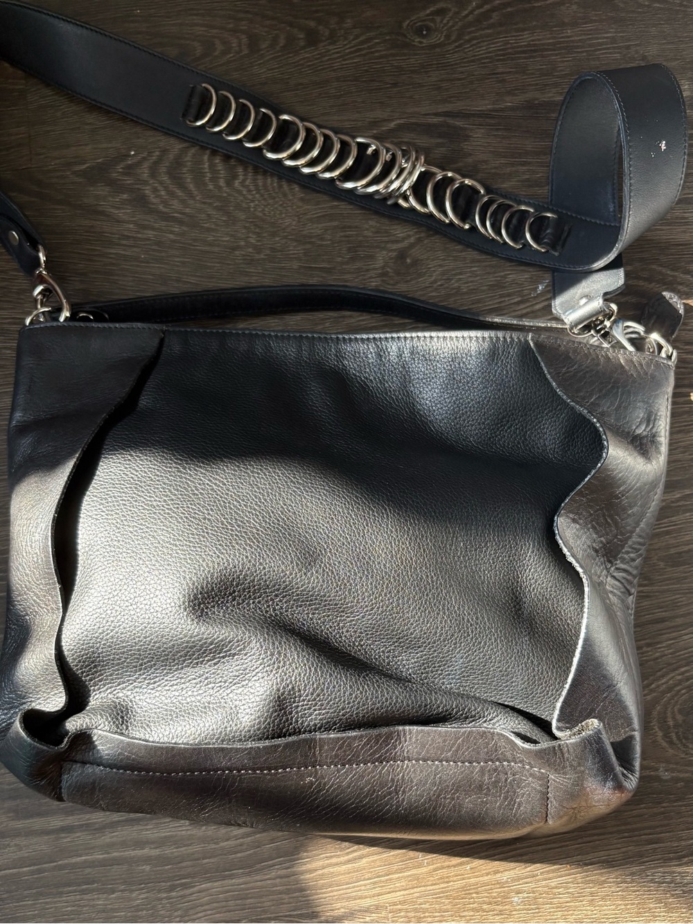 Casa Lopes Black Leather Bag with Ring-Detail Strap heavy